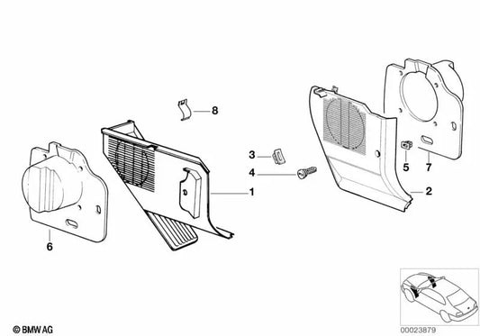 Revestimiento lateral delantero izquierdo OEM 51438130563 para BMW Serie 3 E36 316i, 318i, 320i, 325i, 325td. Original BMW.