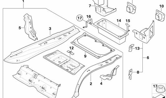 Soporte lateral derecho chasis OEM 41117185250 para BMW E81, E82, E87, E88, E90, E91, E92, E93, E84. Original BMW.