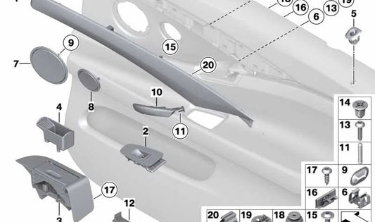 Rejilla altavoz puerta delantera venetobeige OEM 51417216476 para BMW F07, F07N. Pieza original BMW.
