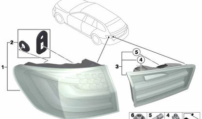 Piloto trasero derecho OEM 63217203234 para BMW Serie 5 F11 (520d, 520i, 528i) de 2010 a 2013. Original BMW.