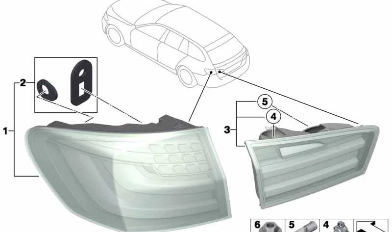 Piloto trasero izquierdo OEM 63217203233 para BMW F11. Original BMW.