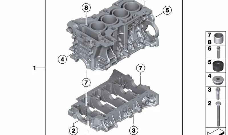 Cárter del cigüeñal con pistones para BMW Serie 2 F22, F23, Serie 3 F30, F31, F34, F35, Serie 4 F32, F33, F36, Serie 5 F10, F11, F18, X1 E84, X3 F25 (OEM 11112357459). Original BMW