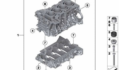 Bloque motor con pistones OEM 11112357458 para BMW F20, F21, F22, F23, F30, F31, F34, F35, F32, F33, F36, F07, F10, F11, F18, E84, F25, F26, F15, F16, E89. Original BMW.