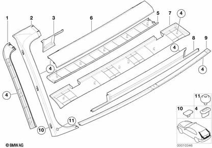 Revestimiento portón trasero lado izquierdo exterior para BMW Serie 5 E39 (OEM 51498194673). Original BMW