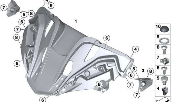 Cubierta carenado derecha OEM 46638548488 para BMW Motorrad R 1200 RT (RK52) 2013-2018 y R 1250 RT (RK52) 2018-2020. Repuesto original BMW Motorrad.