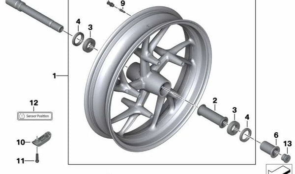 Rueda delantera negra OEM 36317706526 para motos BMW K1200R, K1200R Sport, K1300R. Original BMW Motorrad.