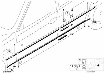 Joix du cadre de la porte arrière droite pour la série BMW 7 E38 (OEM 51228158190). BMW d'origine.