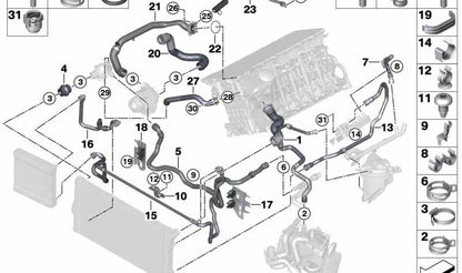 OEM hose clamp 17127591007 for BMW F20, F21, F30, F31, F35, F07, F10, F11, F06, F12, F13, F01, F02, E72. Original BMW.
