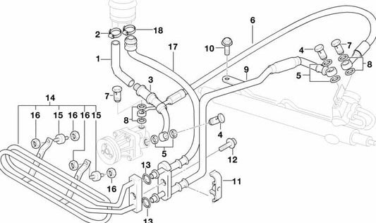 Tubo de retorno de dirección asistida OEM 32411091748 para BMW E36. Original BMW.