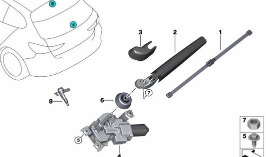 Rear wiper motor for BMW F40 (OEM 67638495516). Original BMW.