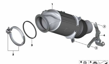 Soporte catalizador cercano al motor OEM 18327643425 para BMW F20, F21, F22, F23, F30, F31, F34, F32, F33, F36, F07, F10, F11, F06, F12, F13, F25, F26, F15, F16. Original BMW.