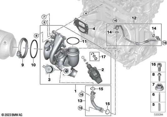 Turbokompressor für die BMW 2 U06 -Serie, X1 U11 -Serie (OEM 11655A32F50). Original BMW