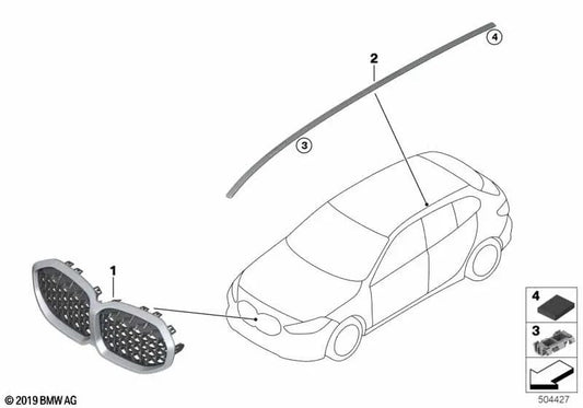Moldura de teto direita preparada para BMW F40, F70 (OEM 51139879312). BMW original