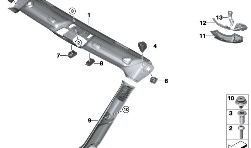 Soporte derecha de compuerta de salida OEM 51437949710 para BMW i8 I15 (modelos i82Z61, i82Z62) con tracción total, años 2018 a 2020. Original BMW.