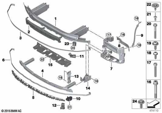 Shrope avant droit pour la série BMW 5 G30 (OEM 51117436596). BMW d'origine.