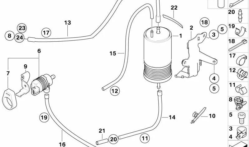 Abrazadera para tubo Ø25 mm OEM 16137674595 para motos BMW R1200GS, R1200GS Adventure y BMW Serie 7 G70, G73. Original BMW y BMW Motorrad.