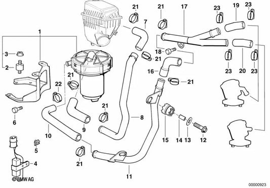 Linea di aspirazione per la BMW 8 E31 serie (OEM 11721728879). BMW originale.