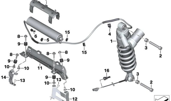 Separador de latiguillo de freno OEM 34327675533 para BMW Motorrad K 1200 S, K 1200 R, K 1600 GT, GTL y GTL Exclusive. Compatible con modelos desde 2004 hasta 2027. Original BMW Motorrad.
