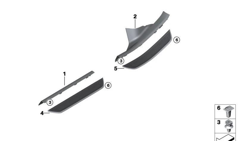 Embellecedor interior izquierdo entrada trasera OEM 51477419695 para BMW F90, G30, G31. Original BMW.