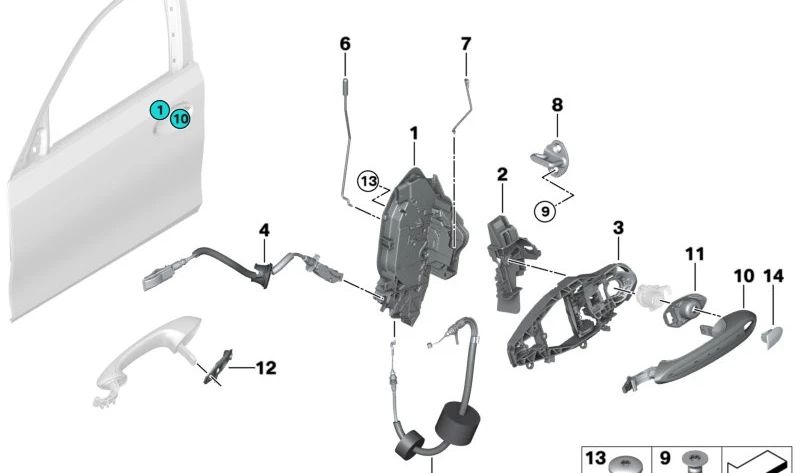 Varilla de accionamiento puerta delantera derecha para BMW F44 (OEM 51217474342). Original BMW