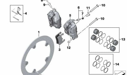 Pinza de freno derecha OEM 34118556254 para motos BMW R1200GS, R1250GS, R1200RT, R1250RT... y más. Original BMW Motorrad.