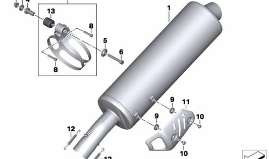 Silenciador adicional OEM 18127718396 para motos BMW F 800 GT, F 800 R. Original BMW Motorrad.