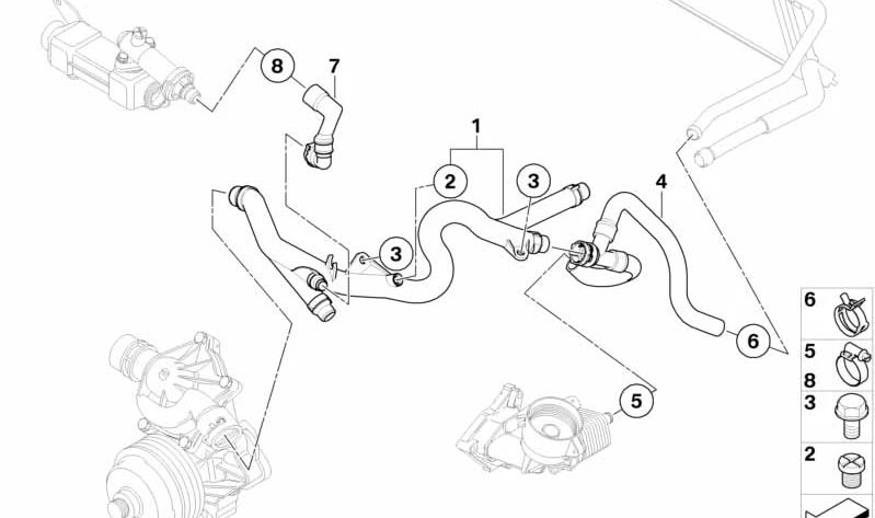 Manguera de agua OEM 11537789464 para BMW X3 E83, E83N. Original BMW.