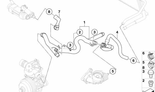 Manguera de agua OEM 11537789464 para BMW X3 E83, E83N. Original BMW.