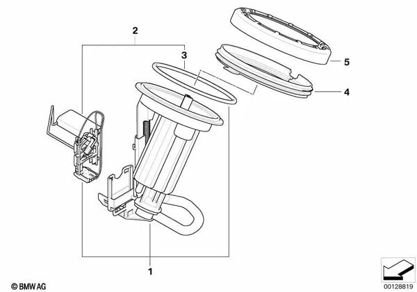 Unidad de bombeo con medidor de nivel de gasolina izquierda para BMW E60, E60N, E61, E61N, E63N, E64N (OEM 16146765827). Original BMW