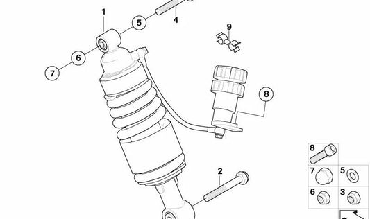 Absorbeur à amortisseur arrière OEM 33537729436 pour les motos BMW R1200R (K27). BMW original Motorrad.