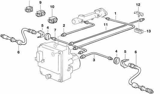 Tube de frein recouvert de caoutchouc 34321163475 pour BMW E34 {520i, 525i} Tous les modèles compatibles. BMW d'origine.