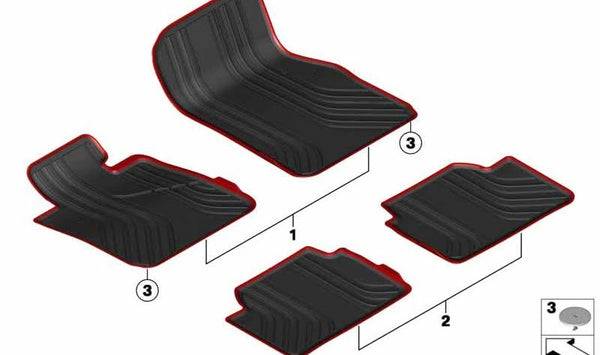 Alfombrillas de goma delanteras OEM 51472339778 para BMW F30, F31, F34, F80. Original BMW.