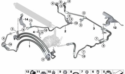 Manguito dilatador Adaptive Drive OEM 32416851279 para BMW F15, F85, F16 y F86. Recambio original BMW para sistema hidráulico Adaptive Drive en modelos X5 y X6.