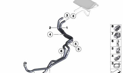 Manguera de refrigerante OEM 64219134076 para BMW Z4 E89 (sDrive23i, sDrive30i) con motor N52K, años 2009-2011. Conexión radiador - sistema de refrigeración. Original BMW.