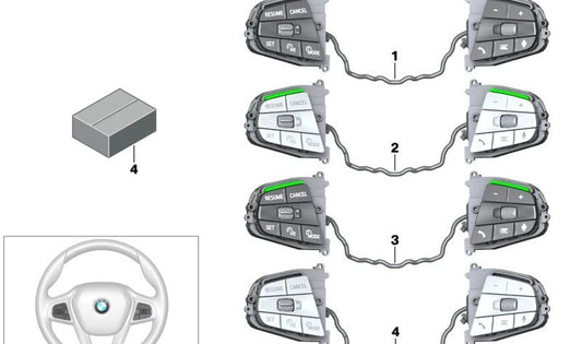 Botão de volante multifuncional OEM 61315A3C106 para BMW G30, G31, G38, G32, G11, G12, G16, G05, G06, G07. BMW originais.