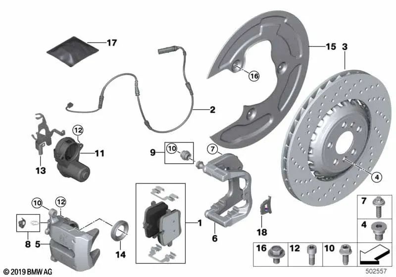 Rechte Bremsunterstützung für BMW F90, F90N, F91, F92, F93 (OEM 34208064494). Original BMW