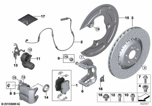 Rechte Bremsunterstützung für BMW F90, F90N, F91, F92, F93 (OEM 34208064494). Original BMW