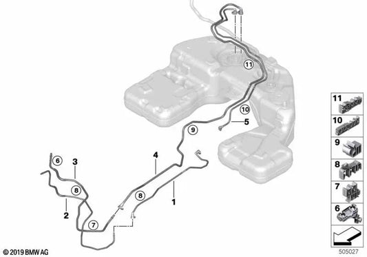 Vorderbrennstoffrückgabe -Leitung für BMW G05, G05N, G06, G06N, G07, G07N (OEM 16127439978). Original BMW.