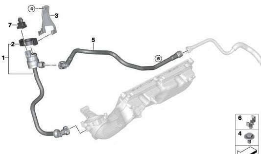 OEM hose support 13907600070 for BMW E70, E71, E72. Original BMW.