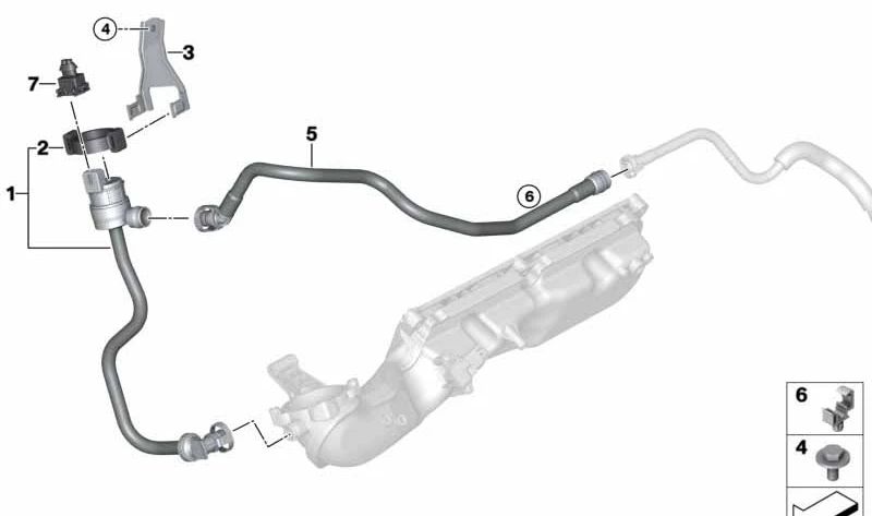 Tubo de ventilación del depósito OEM 13907567396 para BMW F07, F10, F11, F12, F13, F01, F02, F04. Original BMW.