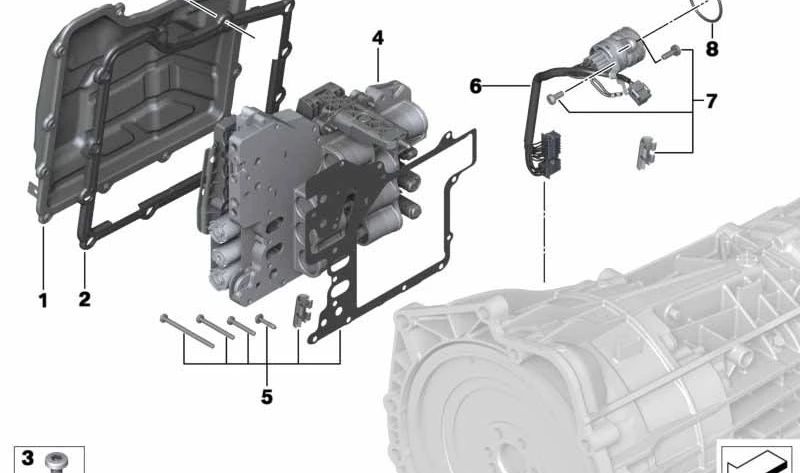 Kit de montaje para mecatrónica de cambio OEM 28607842861 para BMW E82, E88, F87, E90, E92, E93, F80, F82, F83, F10, F06, F12, F13, E89. Original BMW.