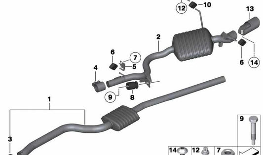 Silencioso delantero OEM 18307823373 para BMW X1 E84. Compatible solo con este modelo. Pieza original BMW.