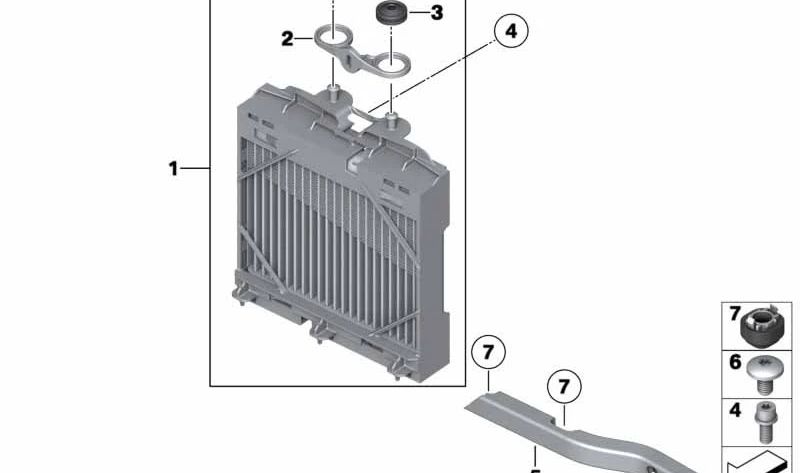 OEM radiator support 17117575253 for BMW F07, F10, F11, F06, F12, F13, F01, F02, F04. Original BMW.