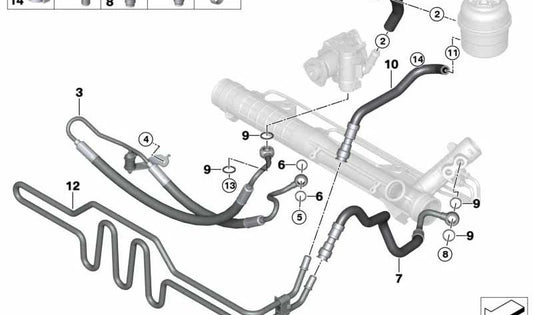 Manguito de presión dirección activa OEM 32416775470 para BMW E81, E82, E87, E88, E90, E91, E92, E93. Original BMW.