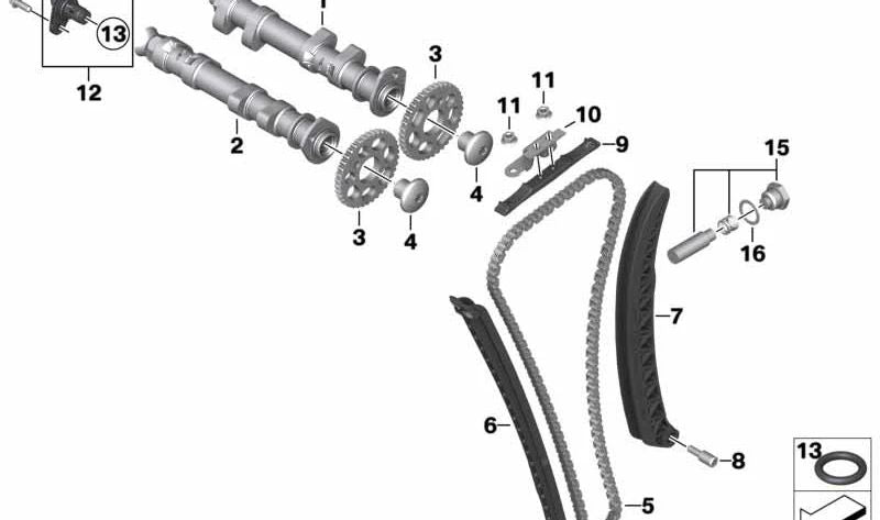 Árbol de levas de admisión OEM 11317690463 para BMW Motorrad F800GT, F800S, F800ST, F800R. Original BMW Motorrad.