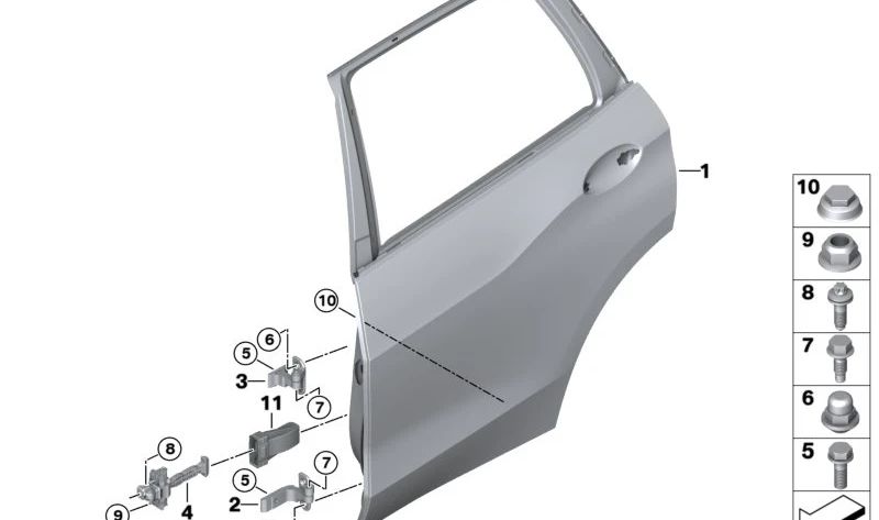 Amortiguador de puerta trasera OEM 51227451348 para BMW G18, G07. Original BMW.