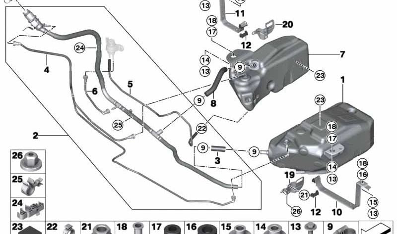 Sistema de llenado SCR para BMW Serie 5 F07N (OEM 16197315649). Original BMW.