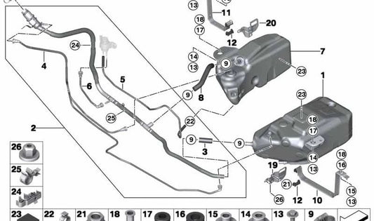Sistema de llenado SCR OEM 16197287109 para BMW X5 G05, X6 G06, X7 G07. Original BMW.