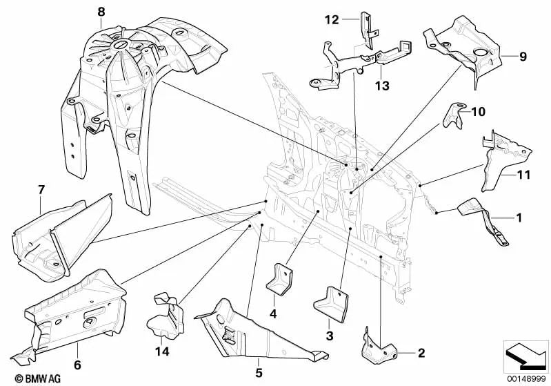 Soporte pared lateral delantera izquierda para BMW E63, E63N, E64, E64N (OEM 41217120887). Original BMW.