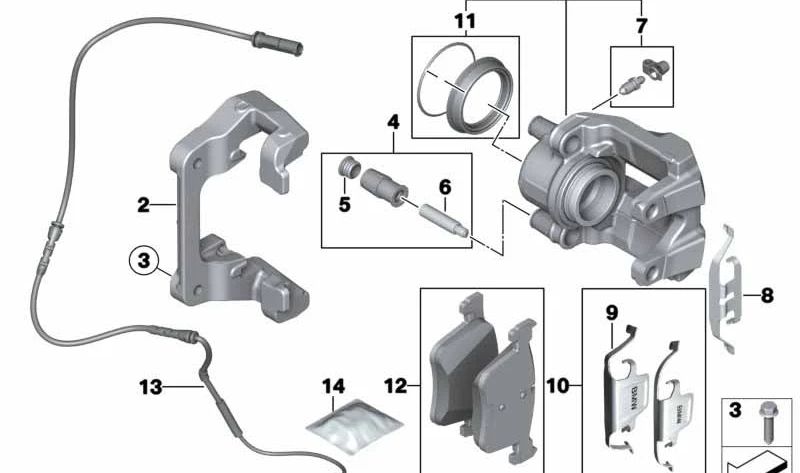 Pinza de freno delantera derecha OEM 34116850644 para BMW F20, F21, F22, F23. Original BMW.
